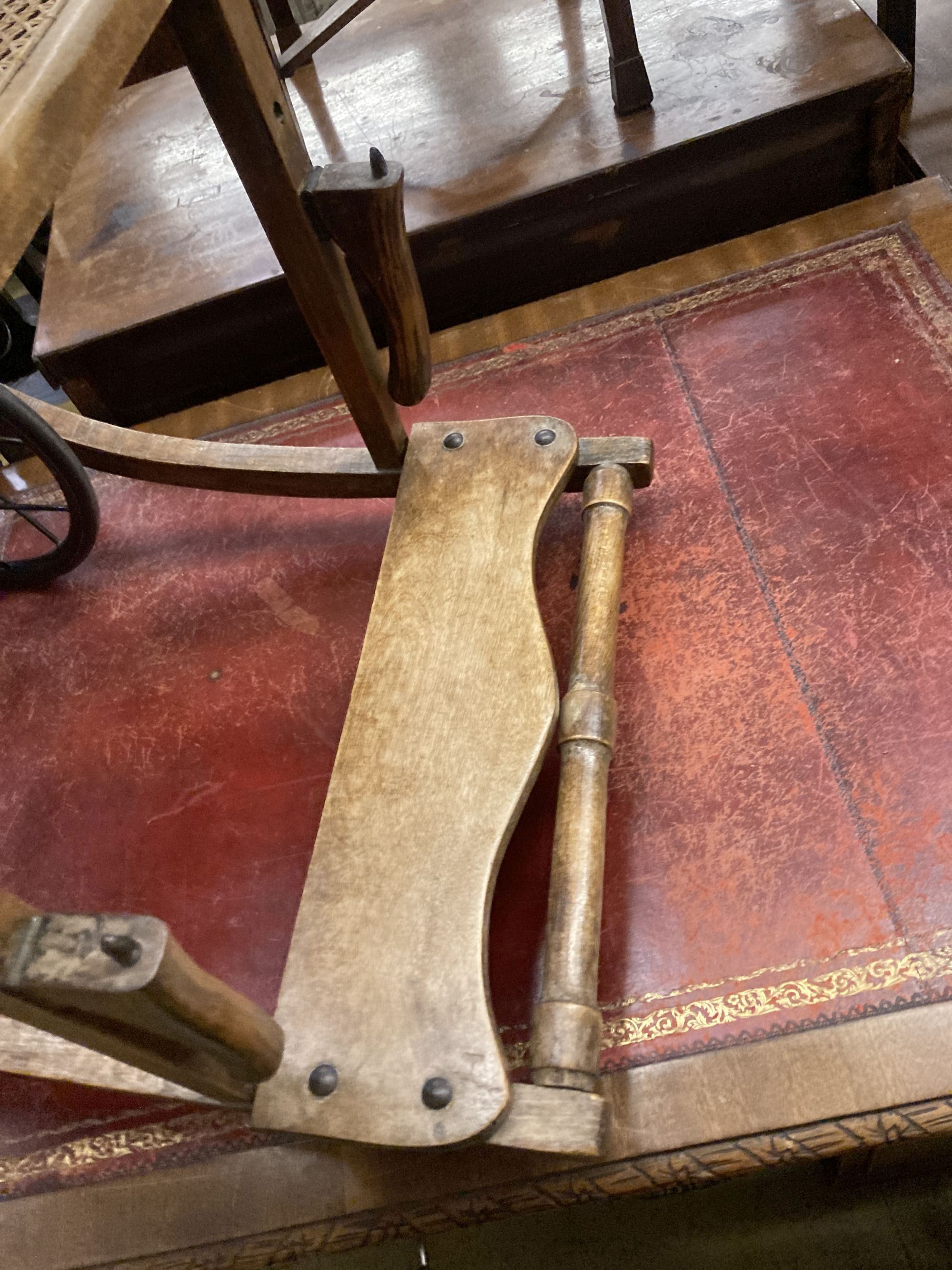 An early 20th century Wardway caned beech invalids chair, width 50cm, depth 80cm, height 118cm